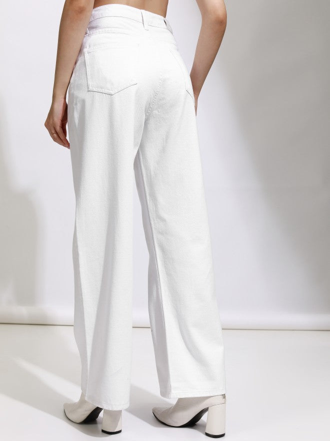 Tokyo Talkies Women White Wide Leg Jeans - White - Image 3