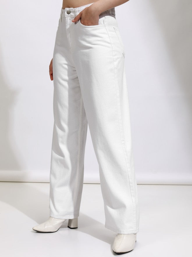 Tokyo Talkies Women White Wide Leg Jeans - White - Image 4