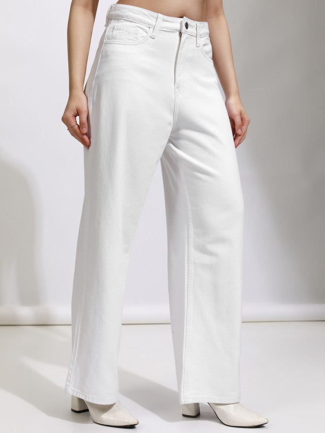 Tokyo Talkies Women White Wide Leg Jeans - White - Image 6