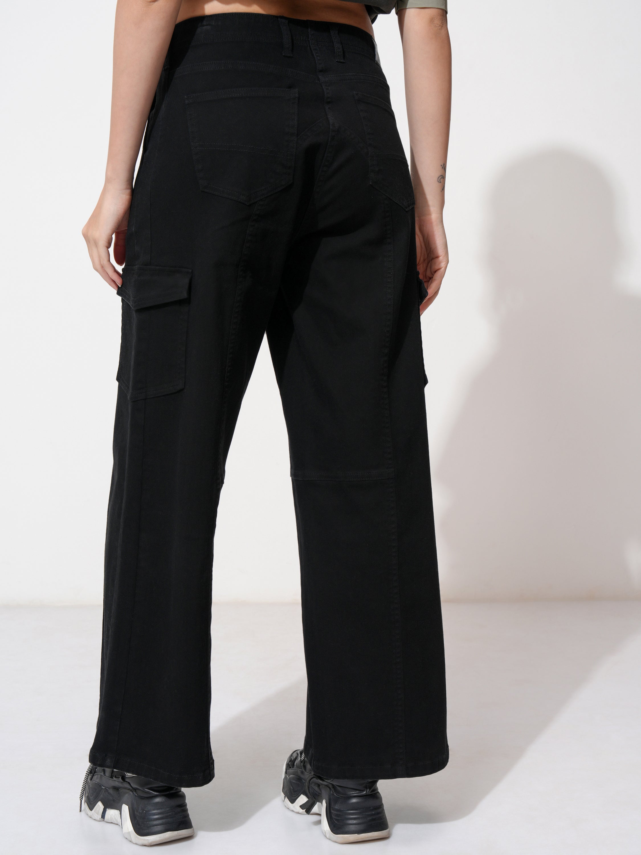 Tokyo Talkies Women Black Wide Leg Stretchable Jeans - Black - Image 3