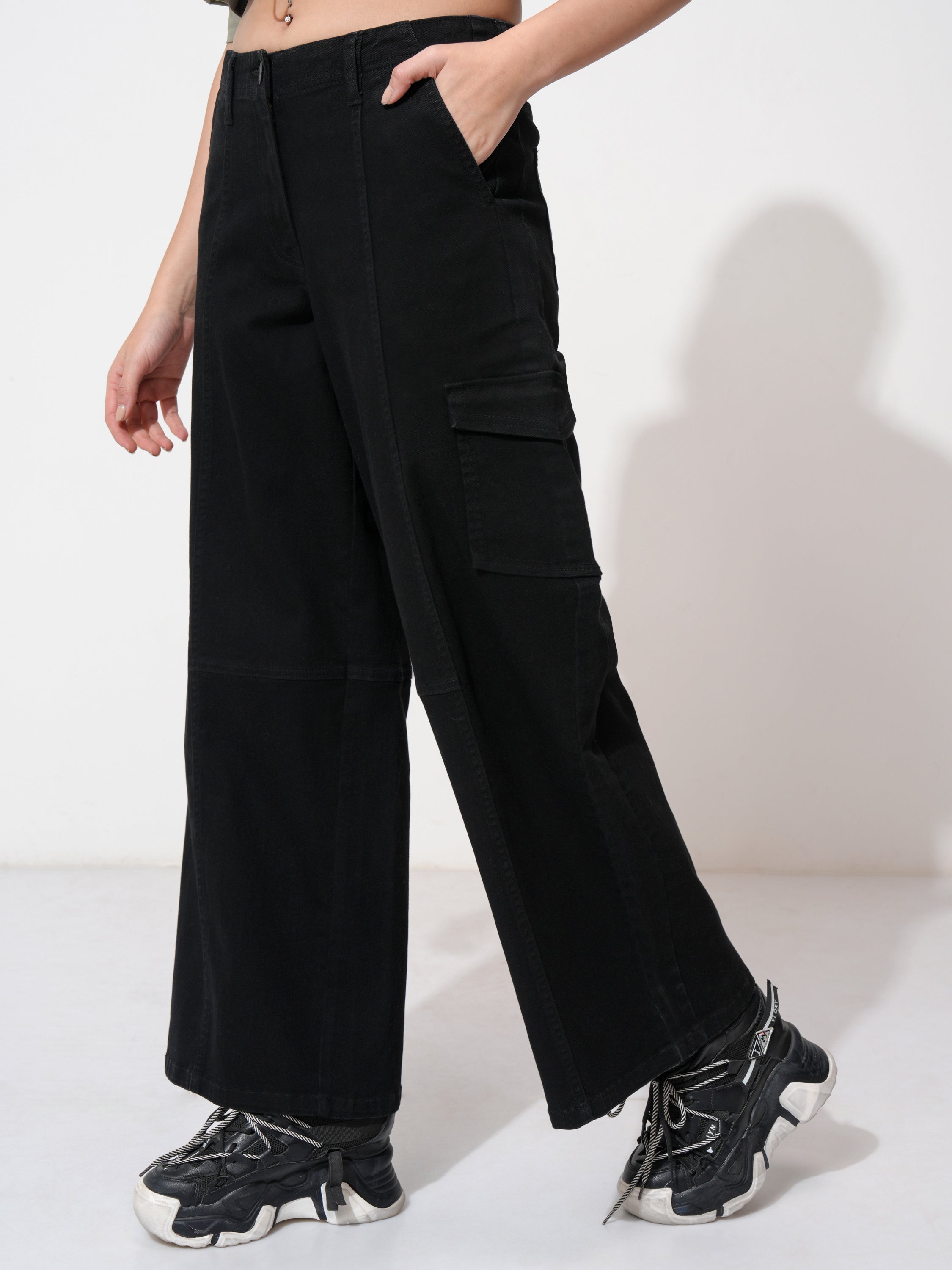 Tokyo Talkies Women Black Wide Leg Stretchable Jeans - Black - Image 4