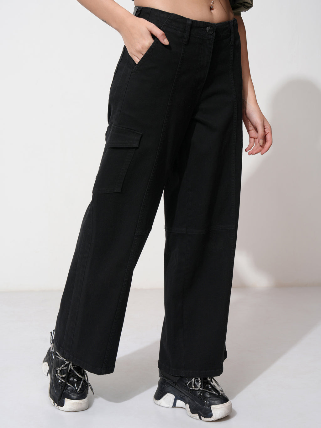 Tokyo Talkies Women Black Wide Leg Stretchable Jeans - Black - Image 6