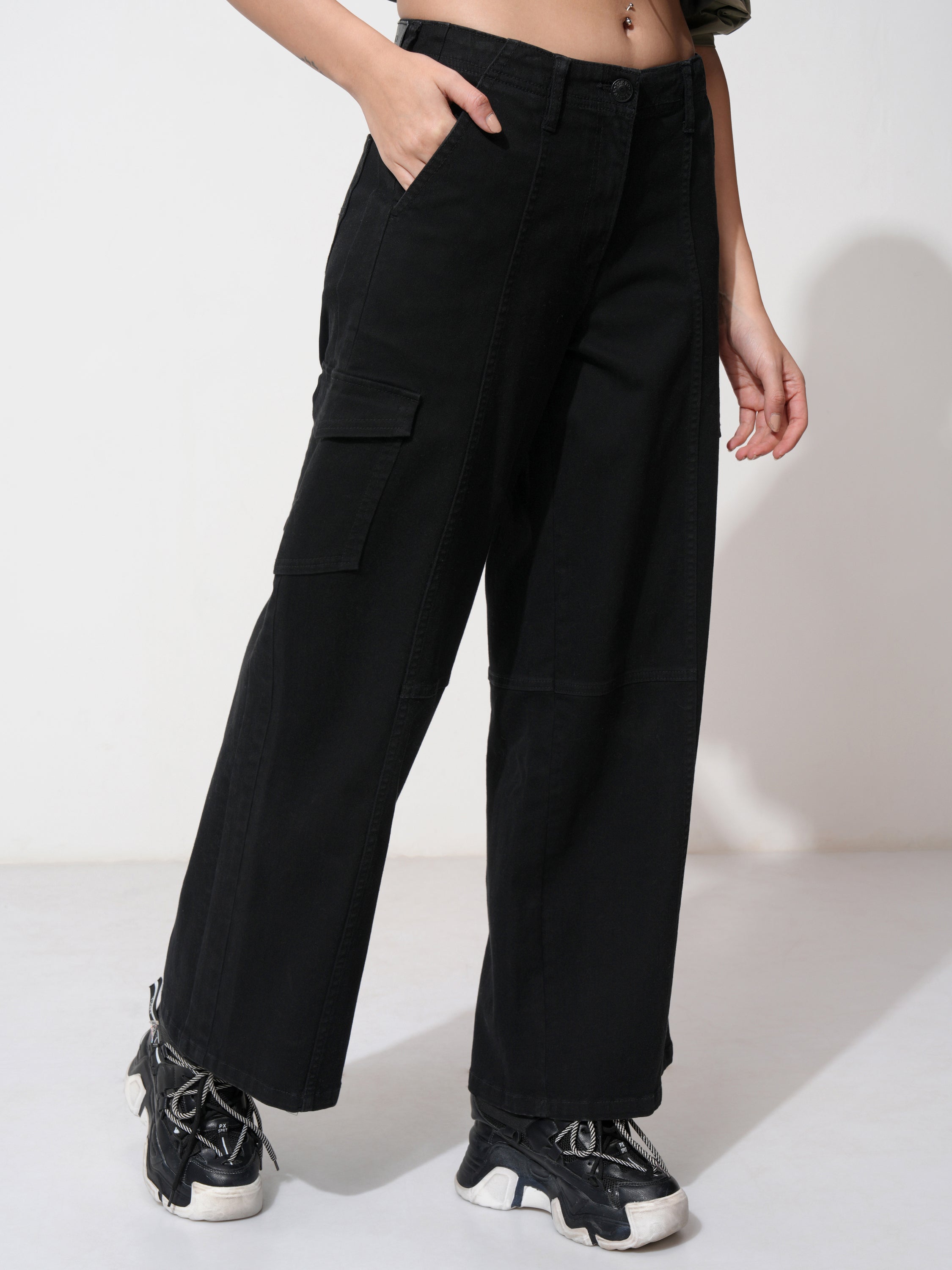 Tokyo Talkies Women Black Wide Leg Stretchable Jeans - Black - Image 6