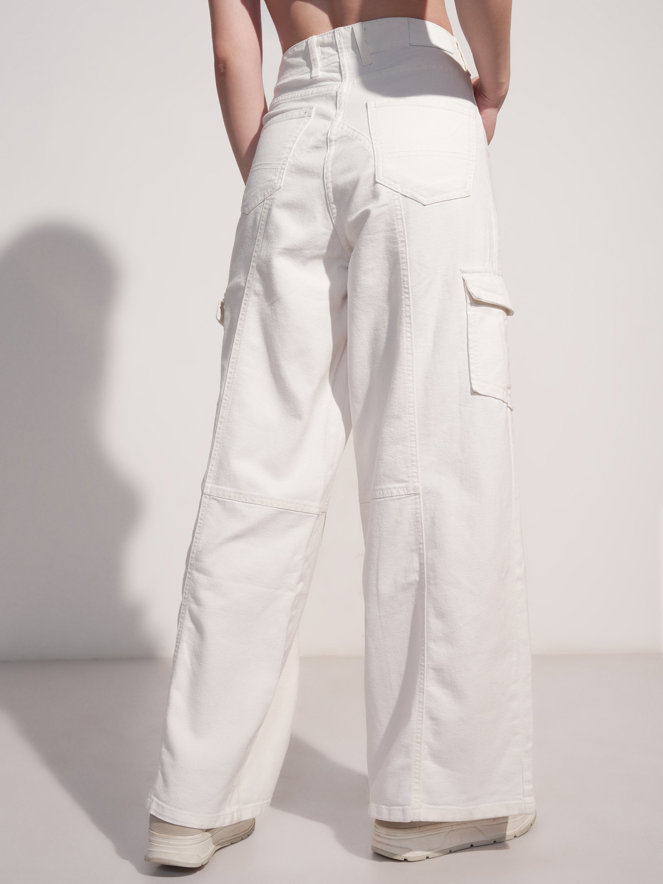 Tokyo Talkies Women White Wide Leg Stretchable Jeans - White - Image 3