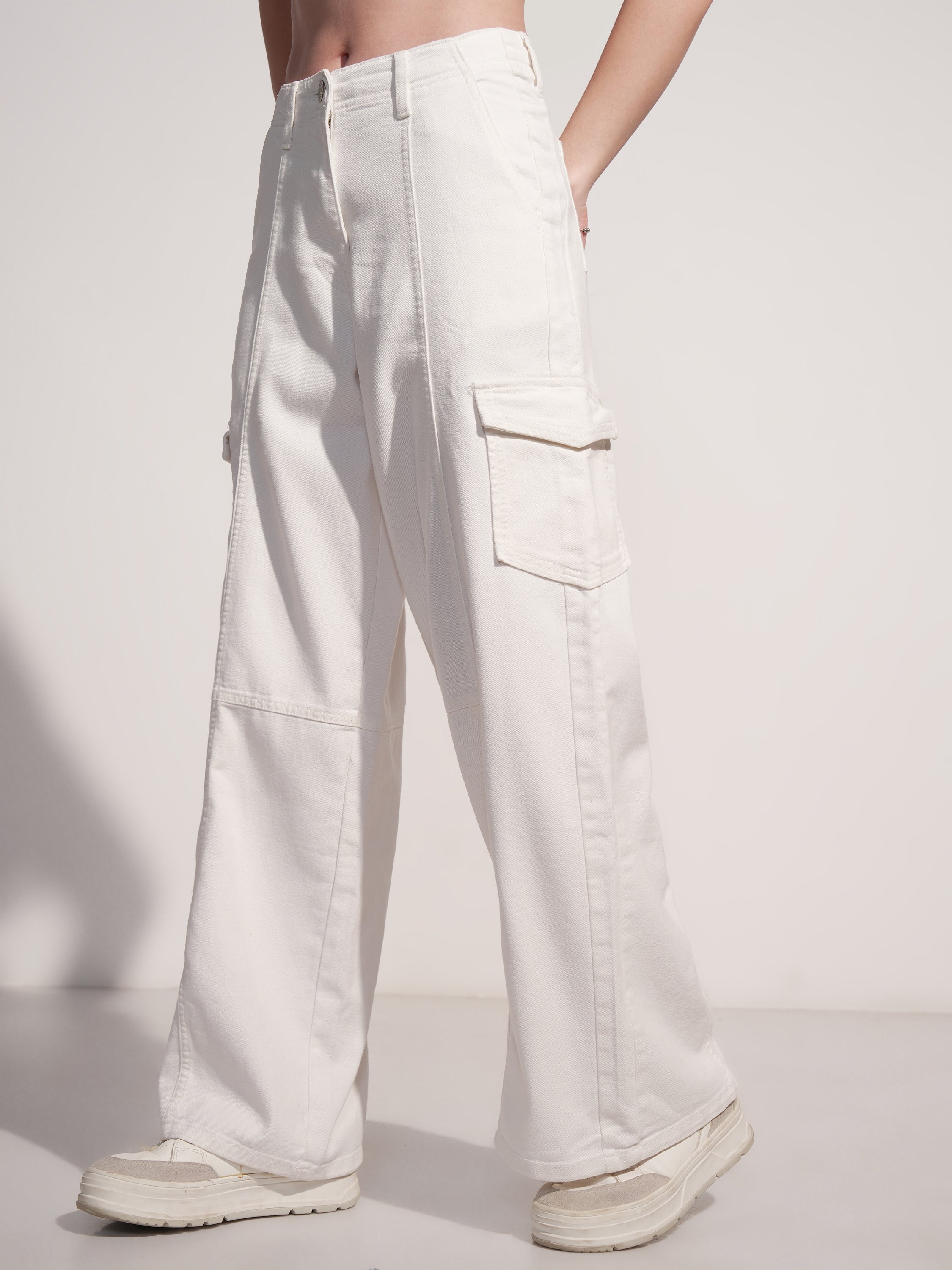 Tokyo Talkies Women White Wide Leg Stretchable Jeans - White - Image 4