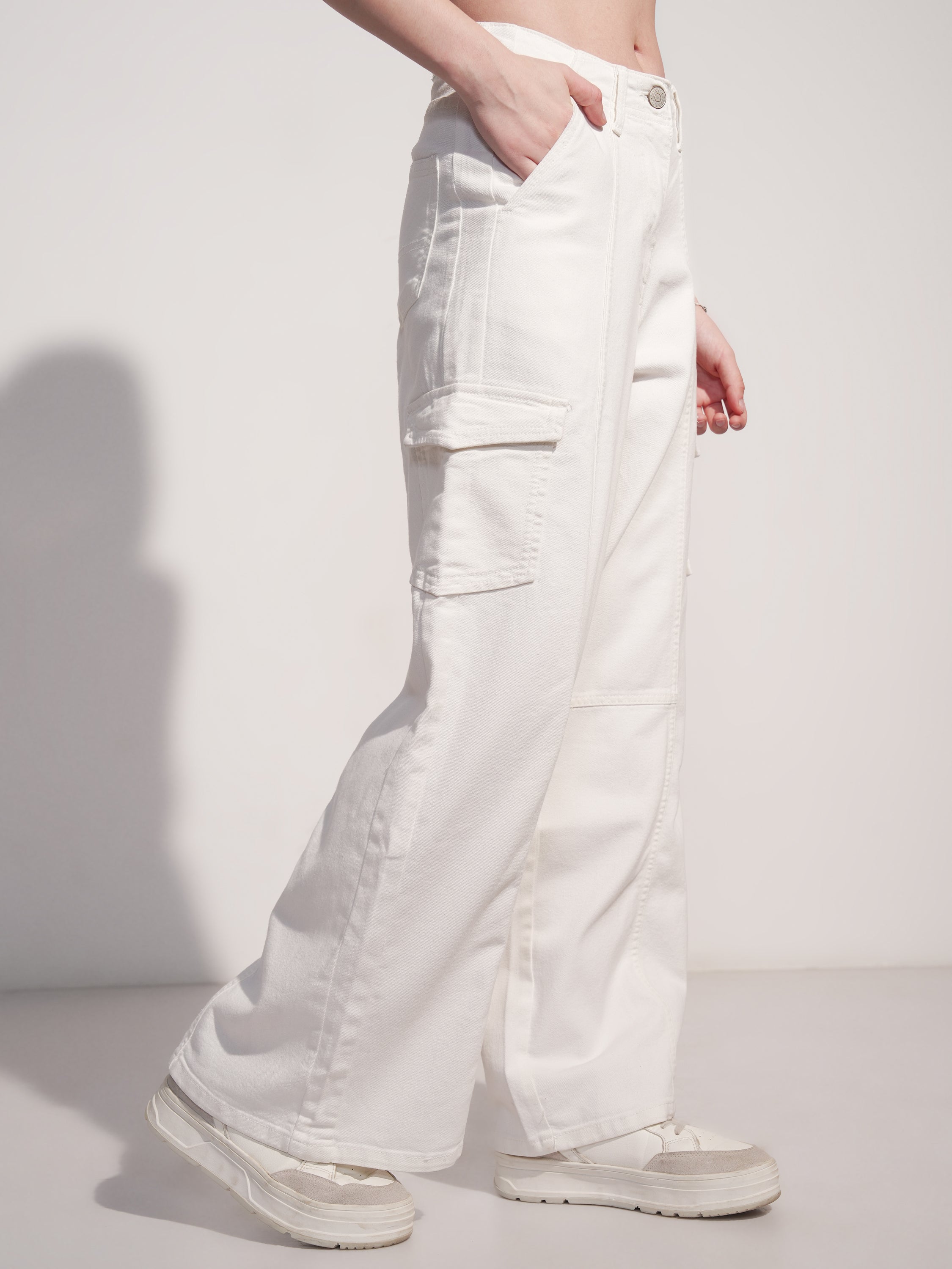 Tokyo Talkies Women White Wide Leg Stretchable Jeans - White - Image 6