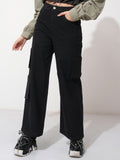 Tokyo Talkies Women Black Wide Leg Stretchable Jeans - Black - Image 1