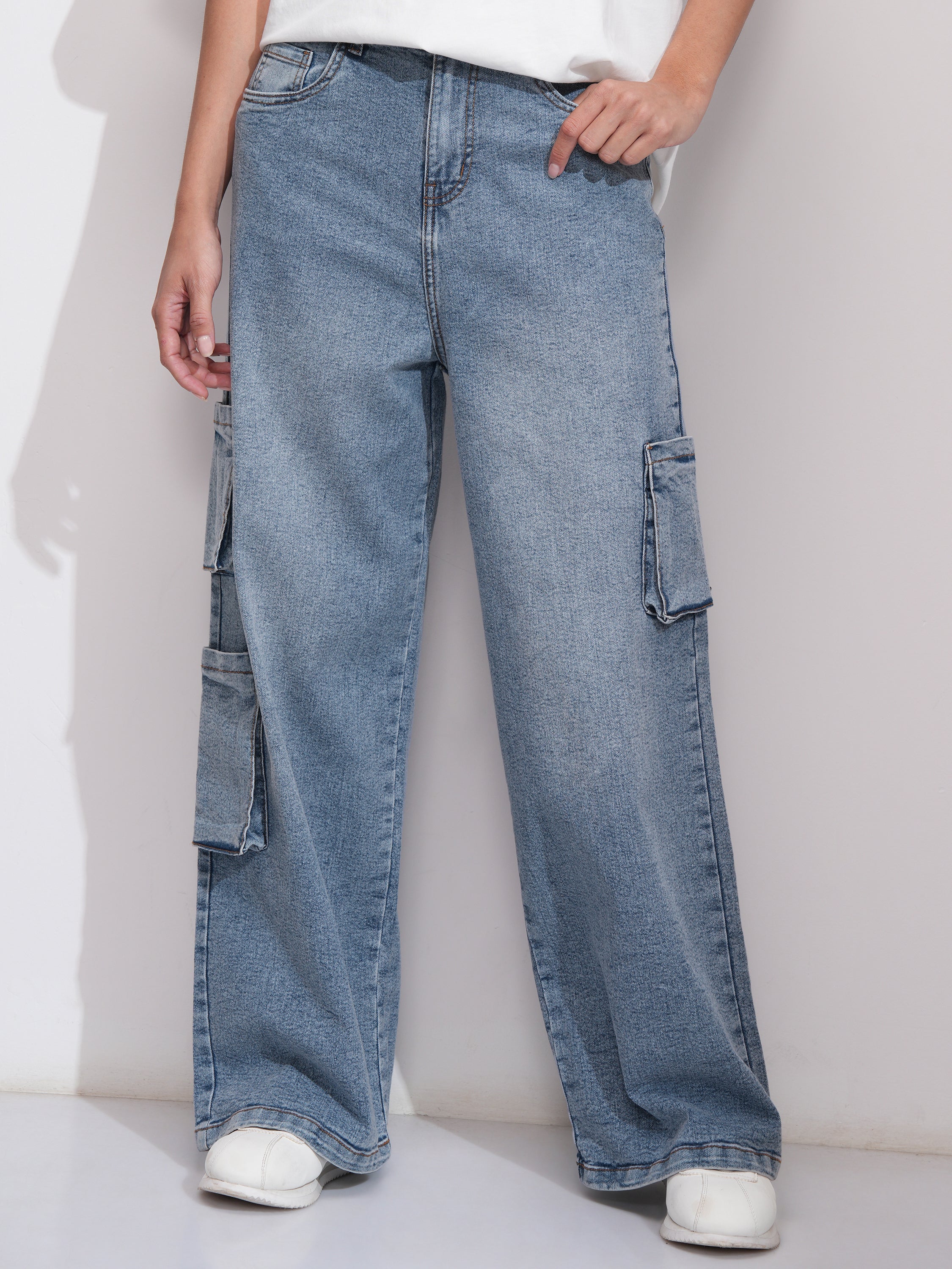 Tokyo Talkies Women Blue Wide Leg Stretchable Jeans - Blue - Image 1