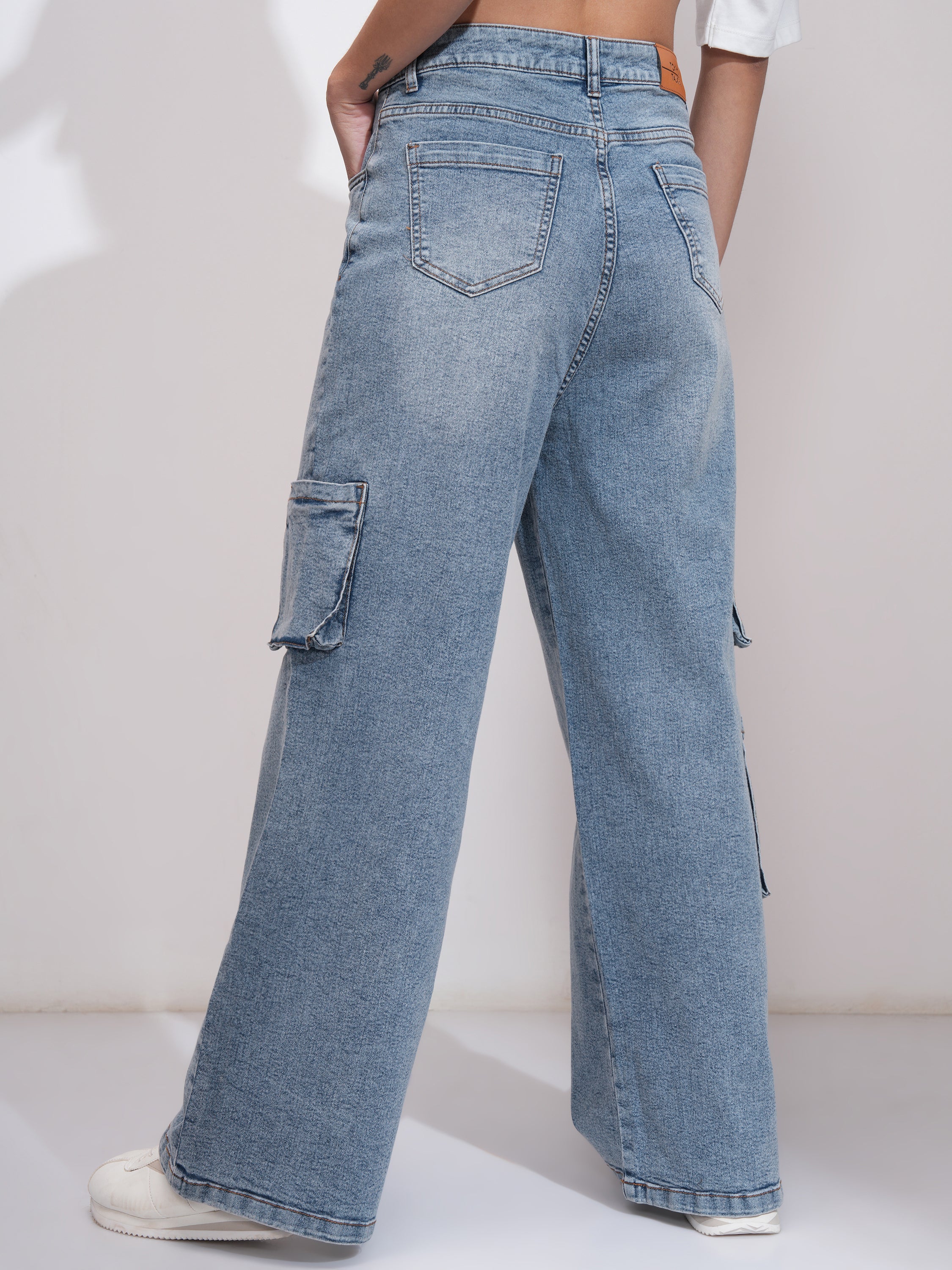 Tokyo Talkies Women Blue Wide Leg Stretchable Jeans - Blue - Image 3