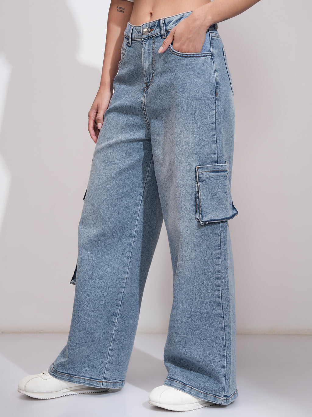 Tokyo Talkies Women Blue Wide Leg Stretchable Jeans - Blue - Image 4