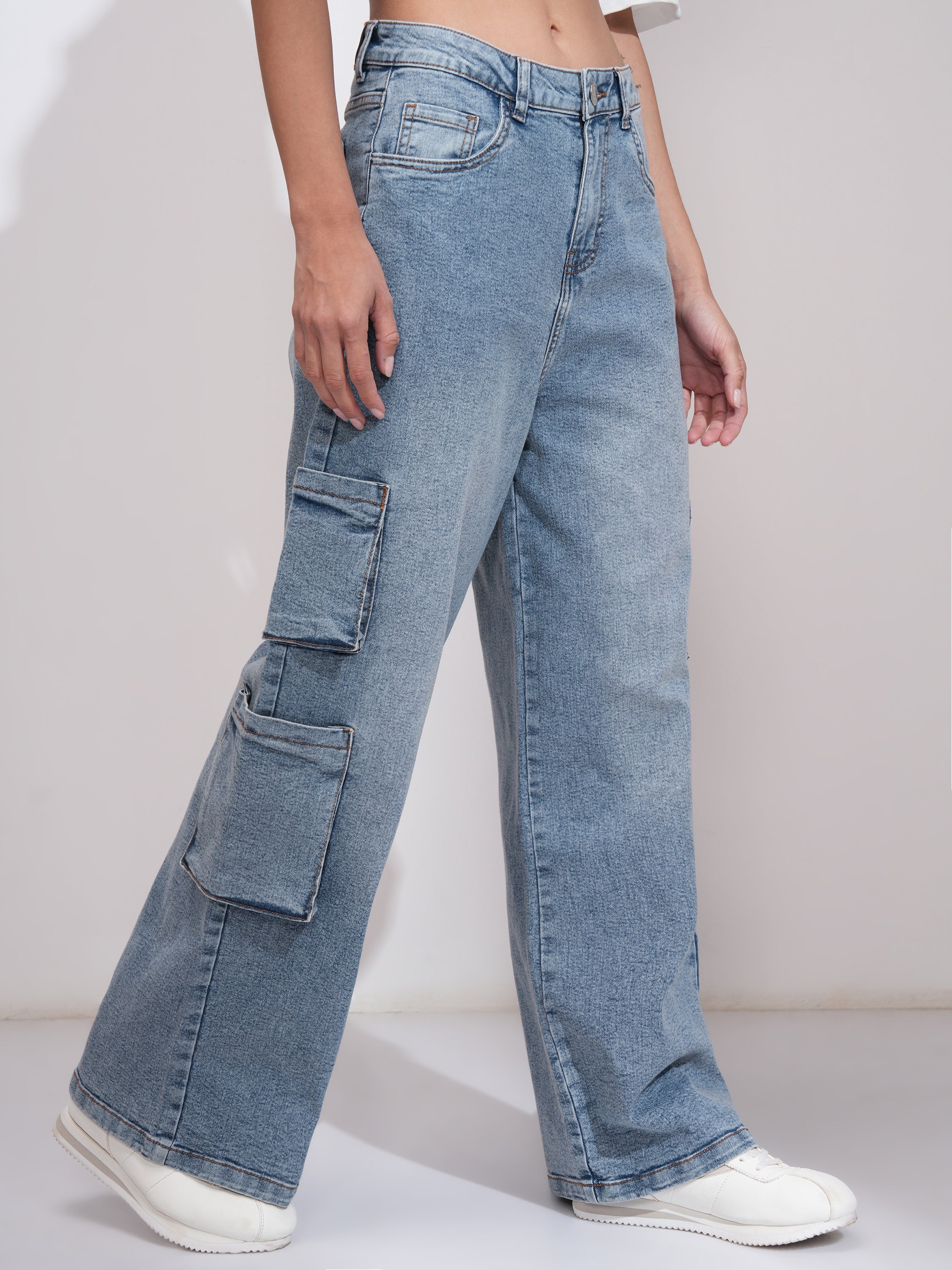 Tokyo Talkies Women Blue Wide Leg Stretchable Jeans - Blue - Image 6
