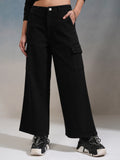 Tokyo Talkies Women Black Wide Leg Stretchable Jeans - Black - Image 1