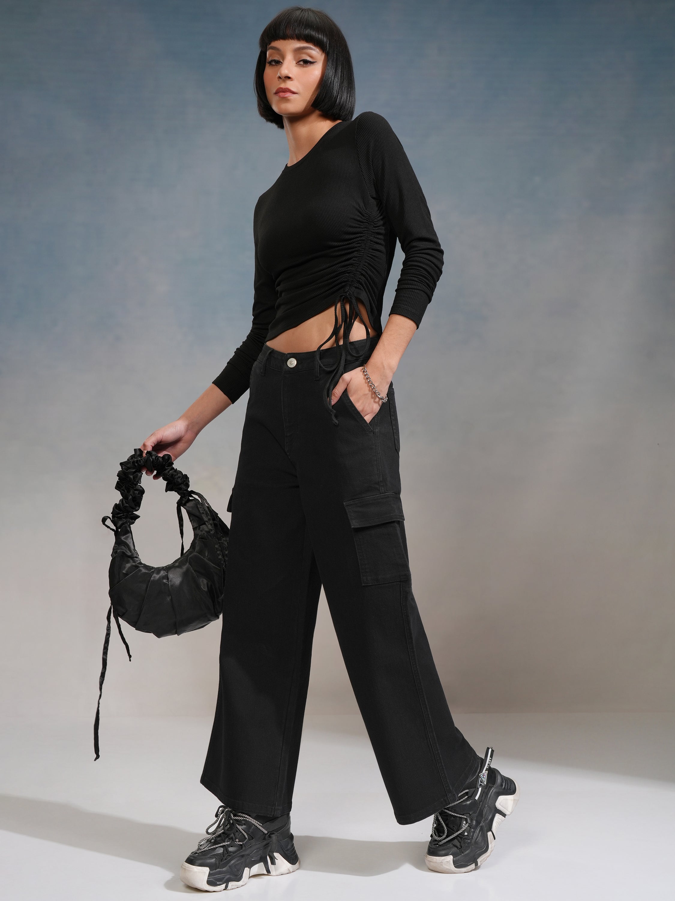 Tokyo Talkies Women Black Wide Leg Stretchable Jeans - Black - Image 2