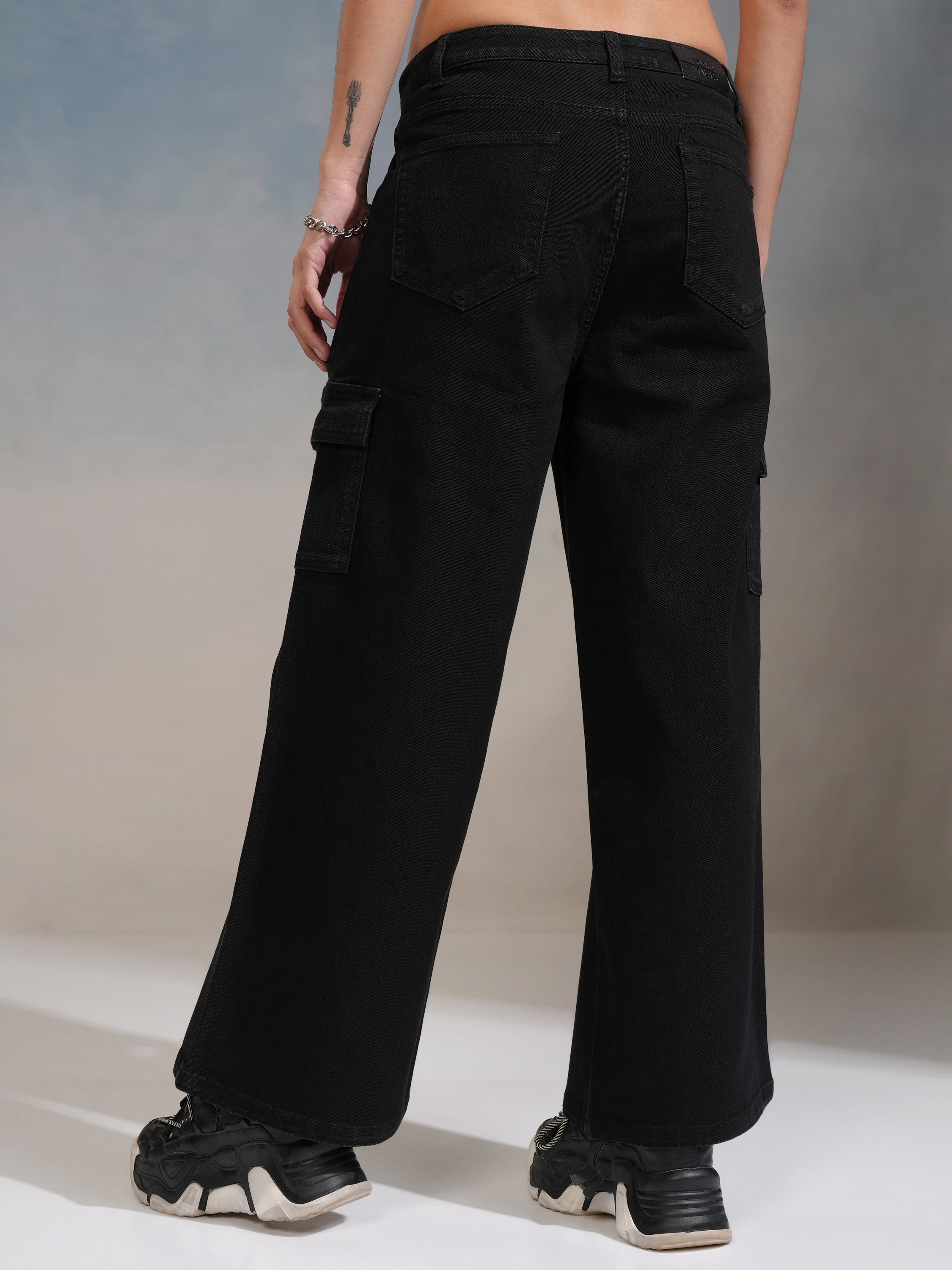 Tokyo Talkies Women Black Wide Leg Stretchable Jeans - Black - Image 3