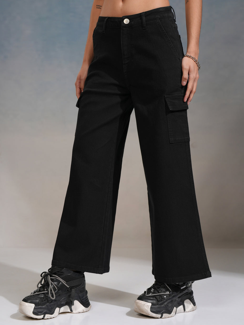 Tokyo Talkies Women Black Wide Leg Stretchable Jeans - Black - Image 4