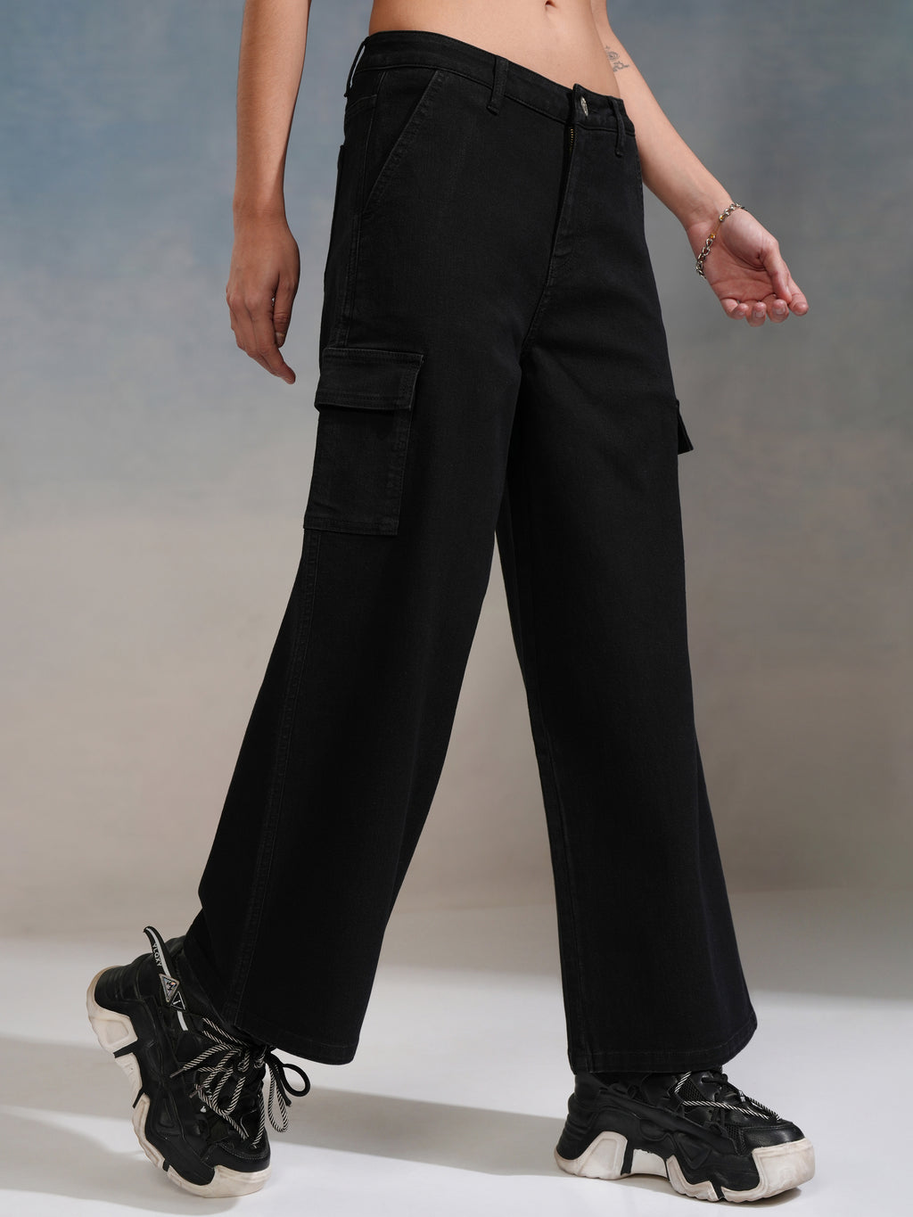 Tokyo Talkies Women Black Wide Leg Stretchable Jeans - Black - Image 6