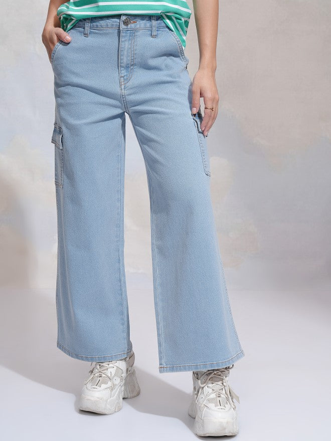 Tokyo Talkies Women Blue Wide Leg Stretchable Jeans - Blue - Image 1