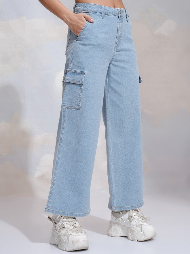 Tokyo Talkies Women Blue Wide Leg Stretchable Jeans - Blue - Image 6