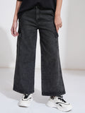 Tokyo Talkies Women Black Wide Leg Stretchable Jeans - Black - Image 1