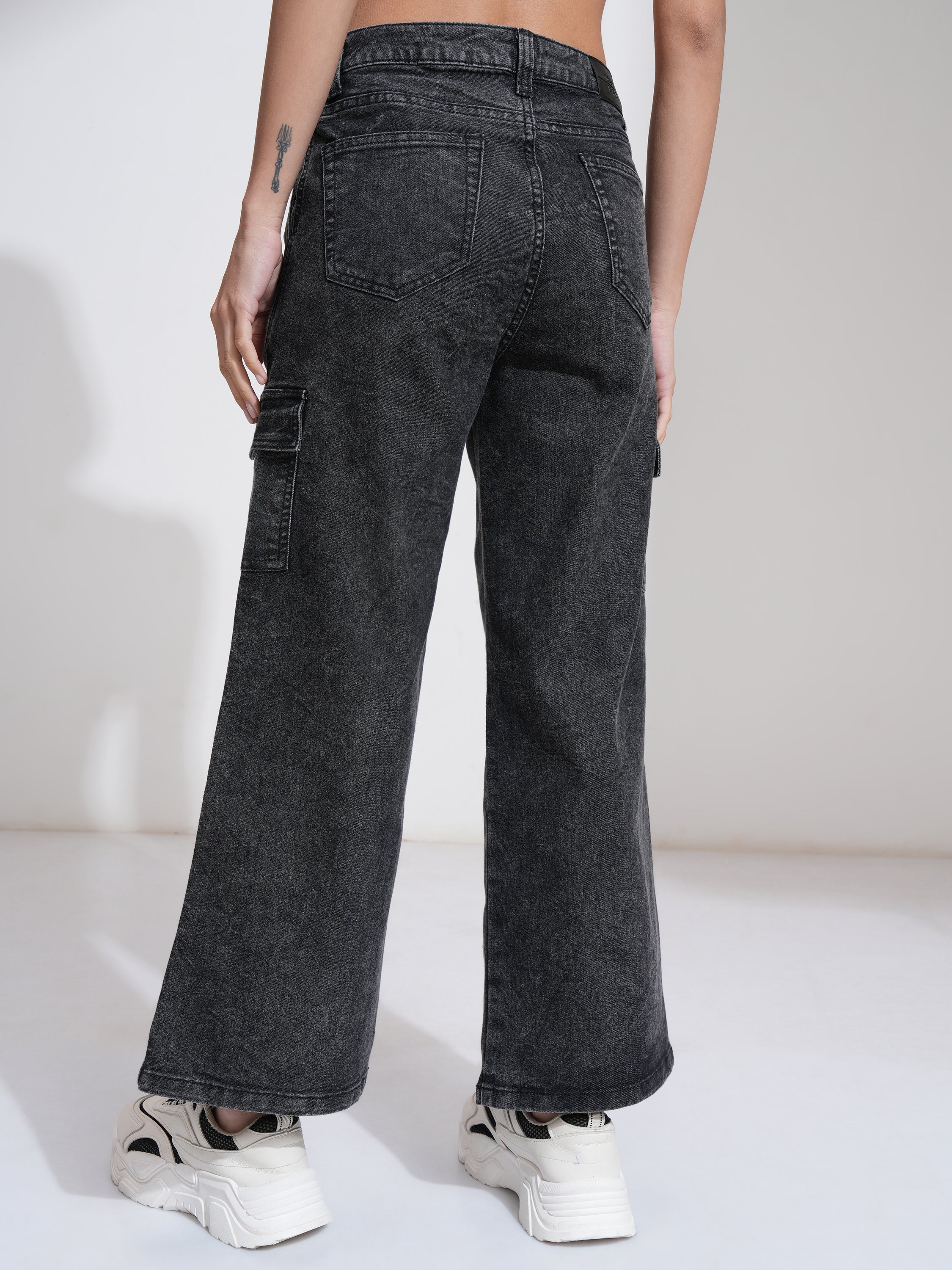 Tokyo Talkies Women Black Wide Leg Stretchable Jeans - Black - Image 3