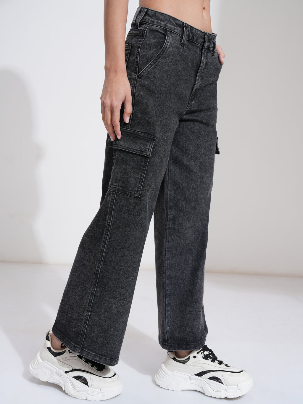 Tokyo Talkies Women Black Wide Leg Stretchable Jeans - Black - Image 6