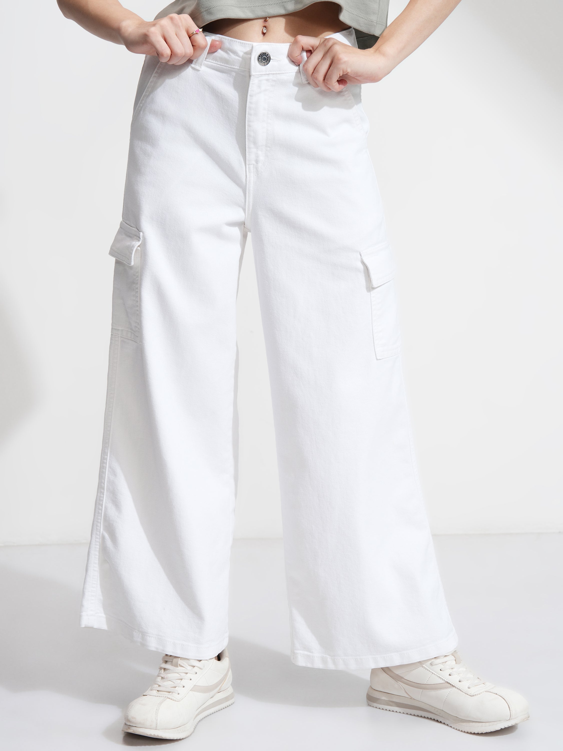 Tokyo Talkies Women White Wide Leg Stretchable Jeans - White - Image 1
