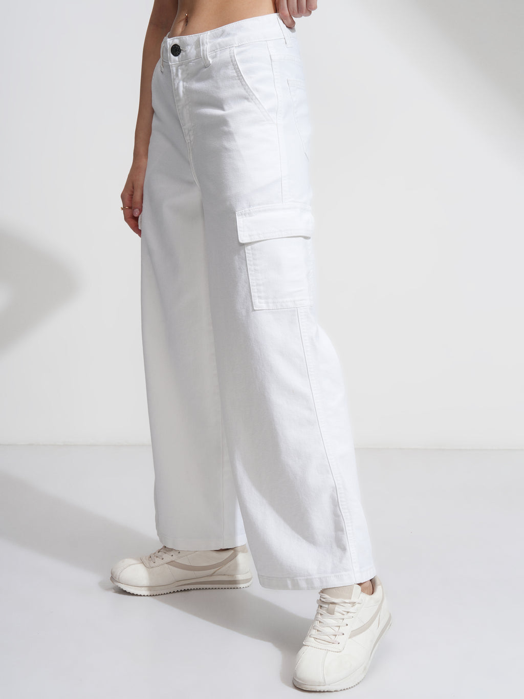 Tokyo Talkies Women White Wide Leg Stretchable Jeans - White - Image 4