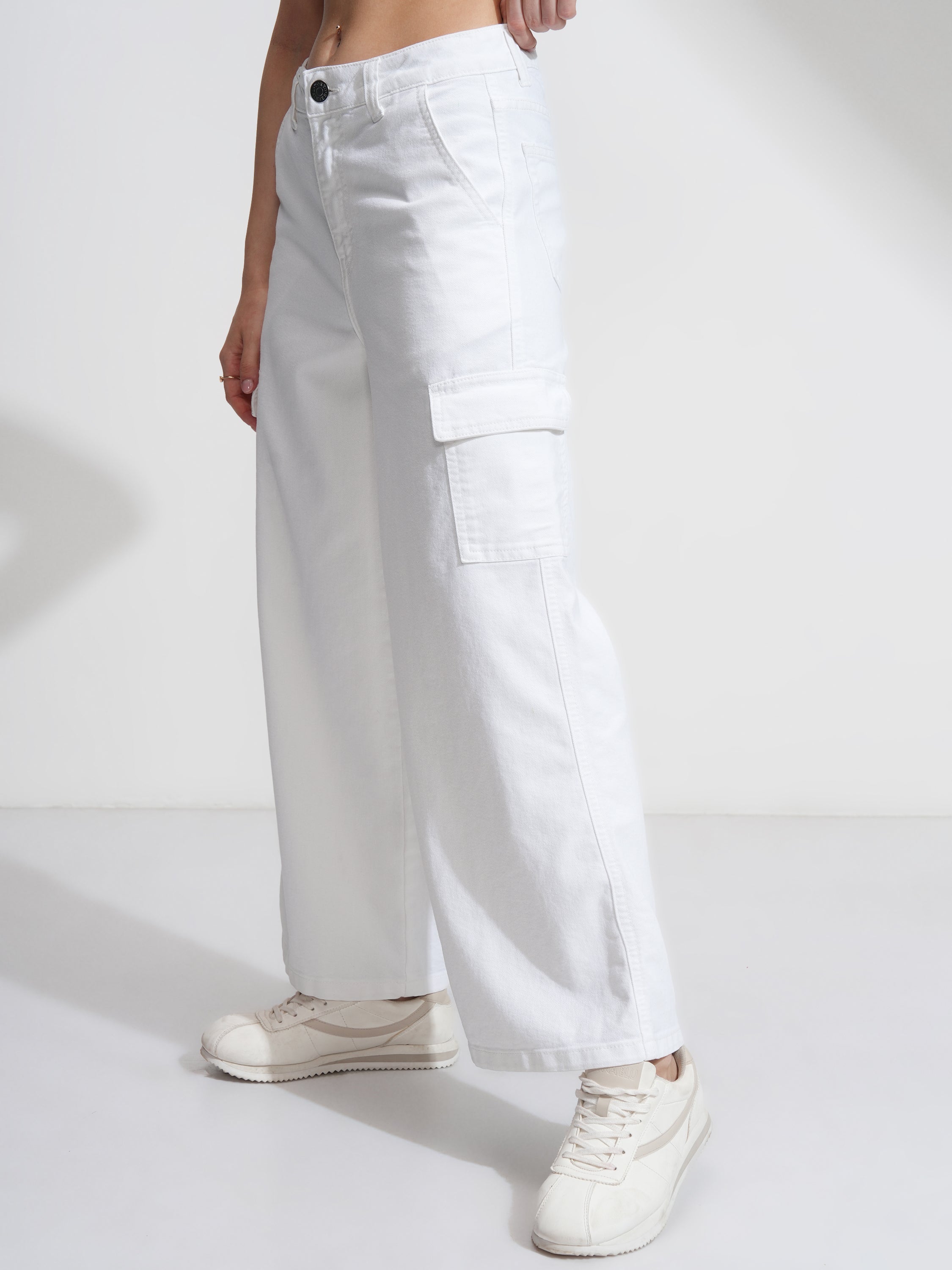Tokyo Talkies Women White Wide Leg Stretchable Jeans - White - Image 4