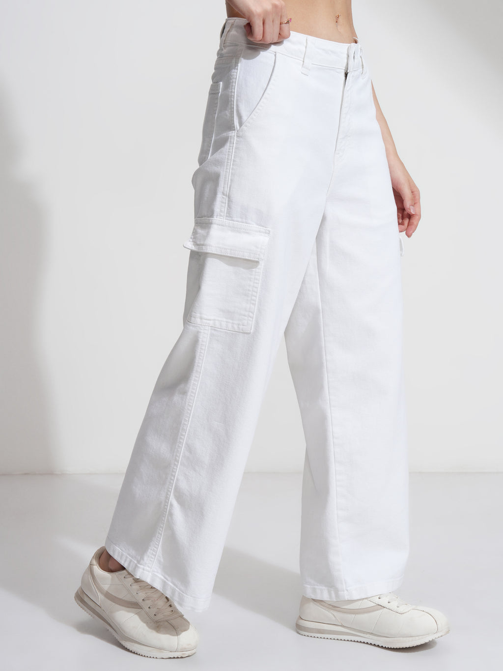 Tokyo Talkies Women White Wide Leg Stretchable Jeans - White - Image 6