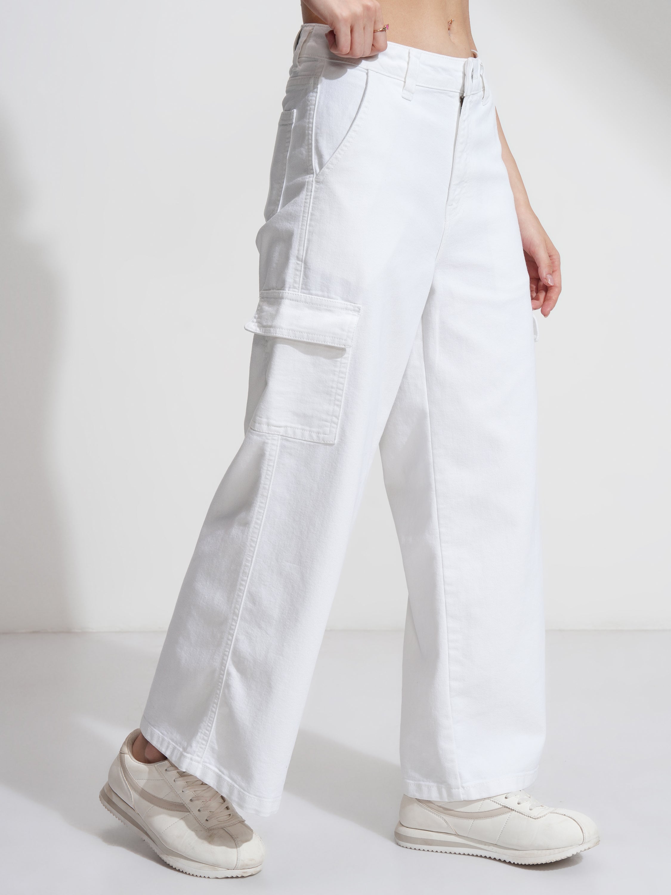 Tokyo Talkies Women White Wide Leg Stretchable Jeans - White - Image 6