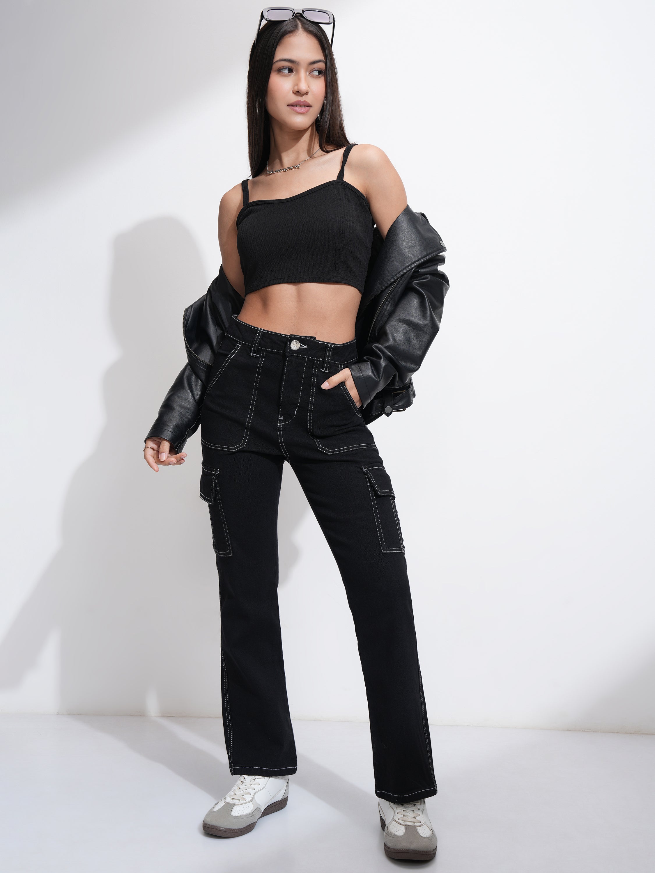 Tokyo Talkies Women Black Straight Fit Stretchable Jeans - Black - Image 2