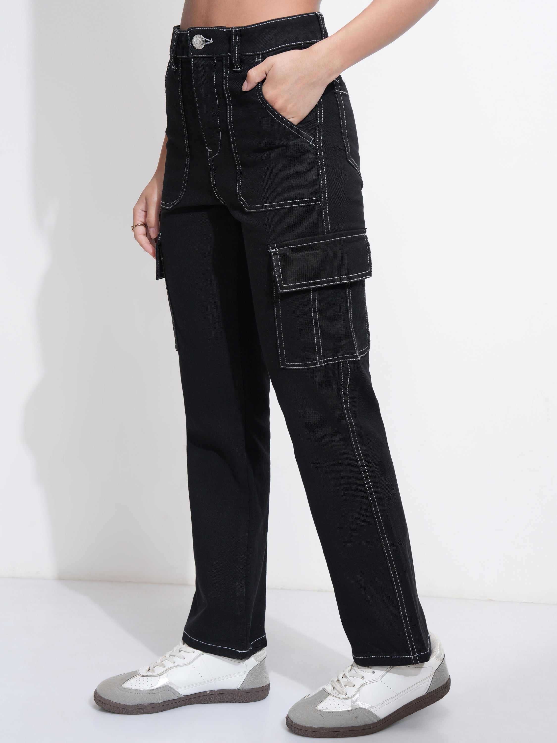 Tokyo Talkies Women Black Straight Fit Stretchable Jeans - Black - Image 4