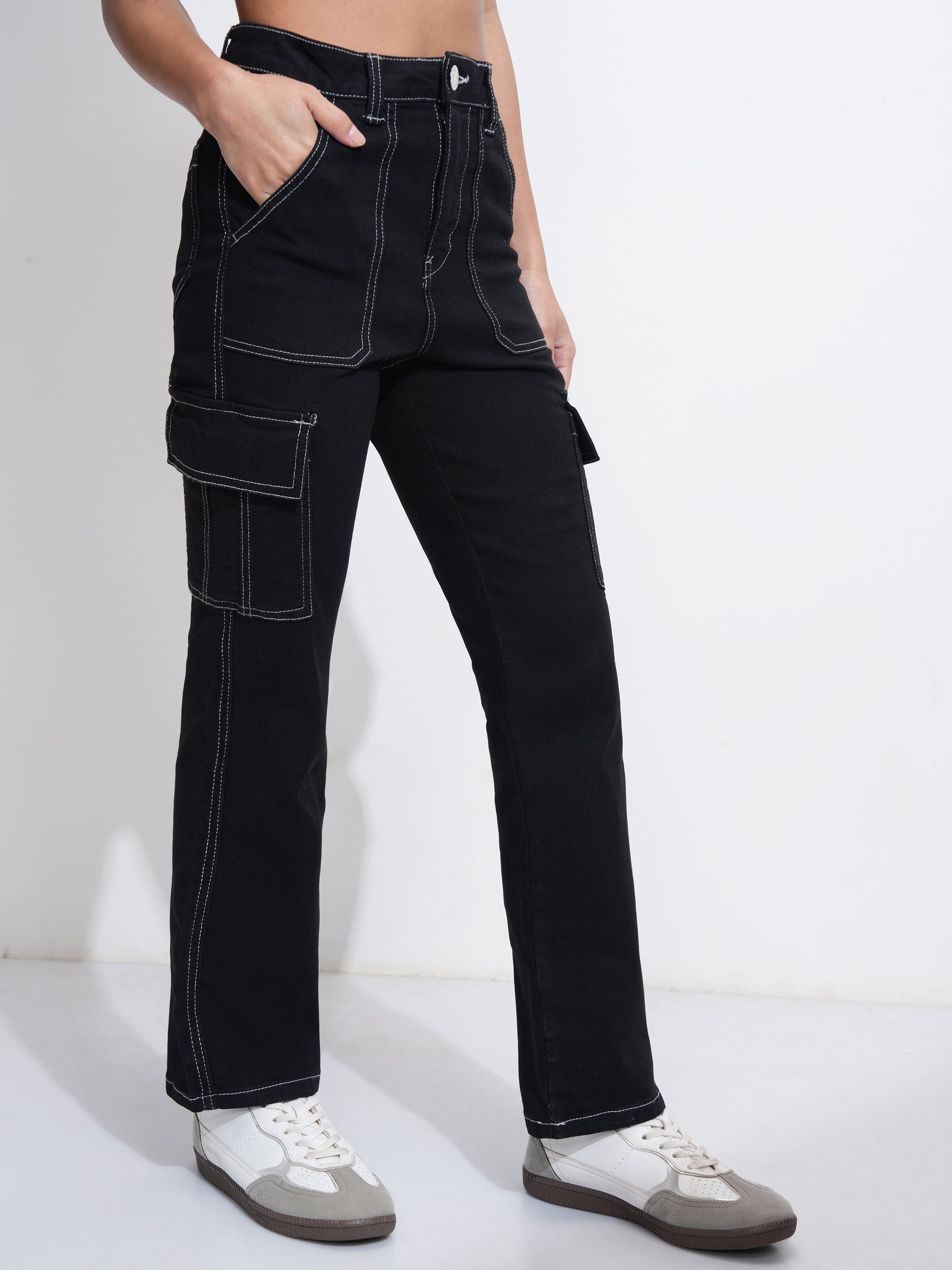 Tokyo Talkies Women Black Straight Fit Stretchable Jeans - Black - Image 6