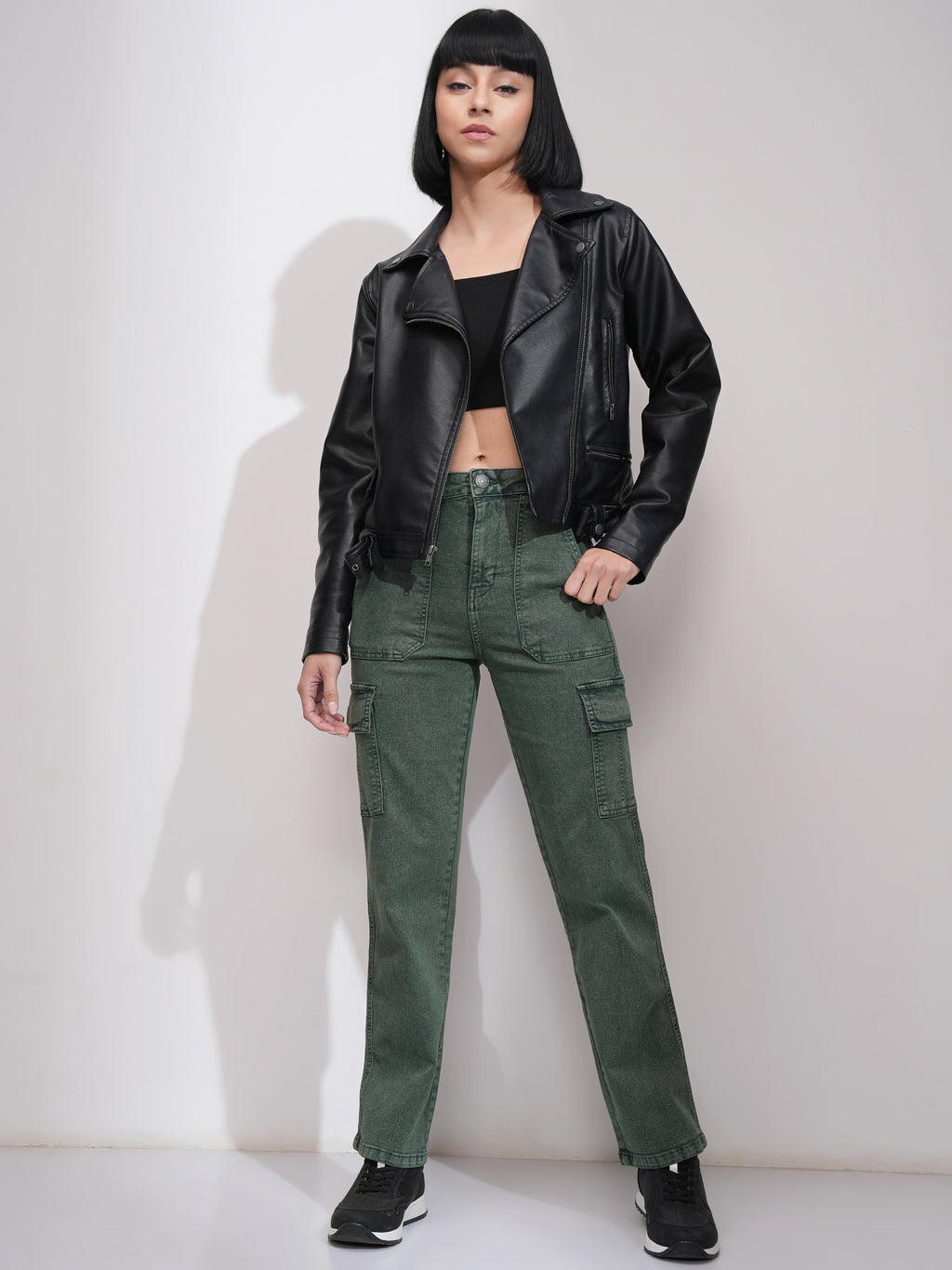Tokyo Talkies Women Green Straight Fit Stretchable Jeans - Green - Image 2