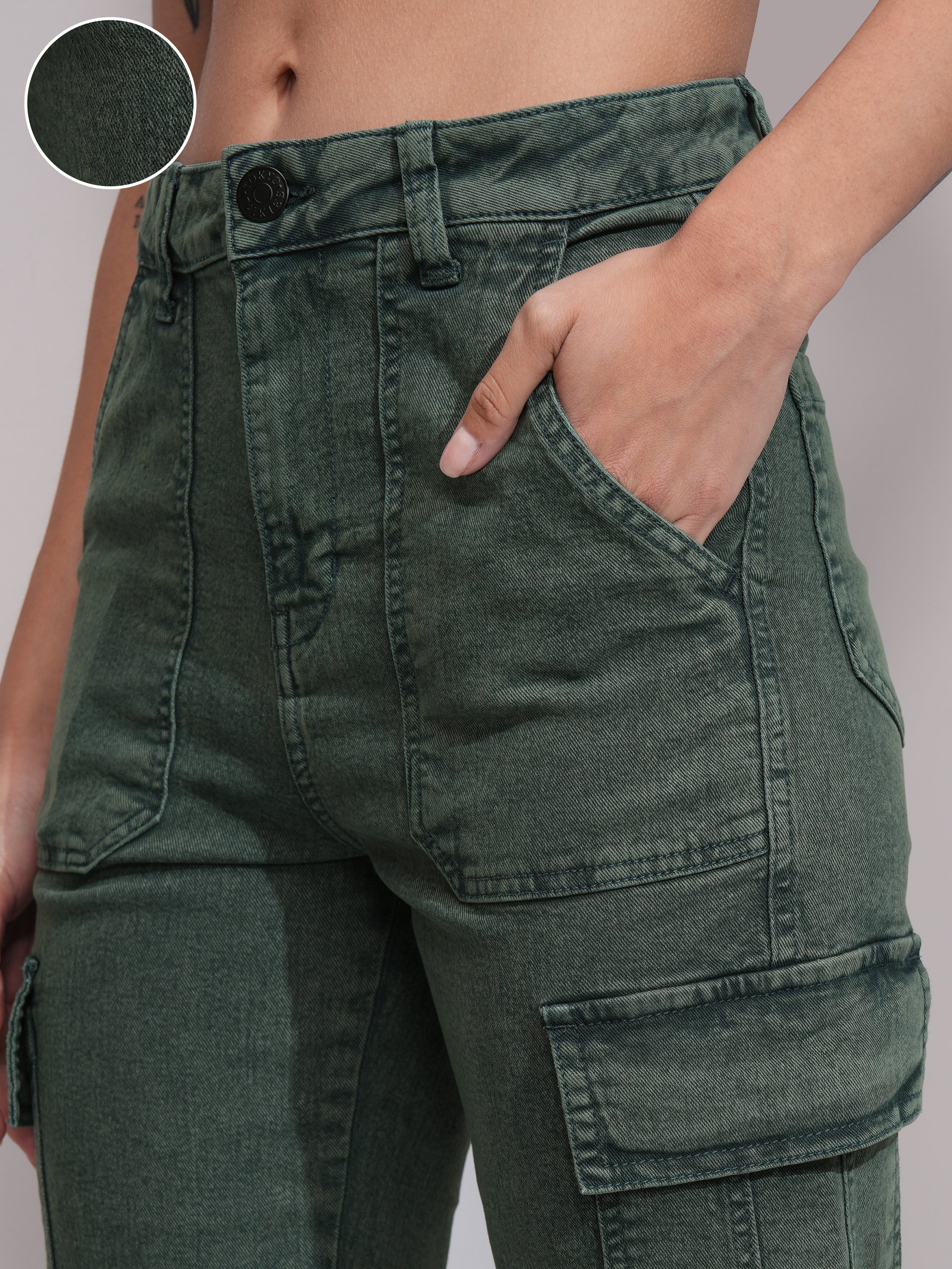 Tokyo Talkies Women Green Straight Fit Stretchable Jeans - Green - Image 5