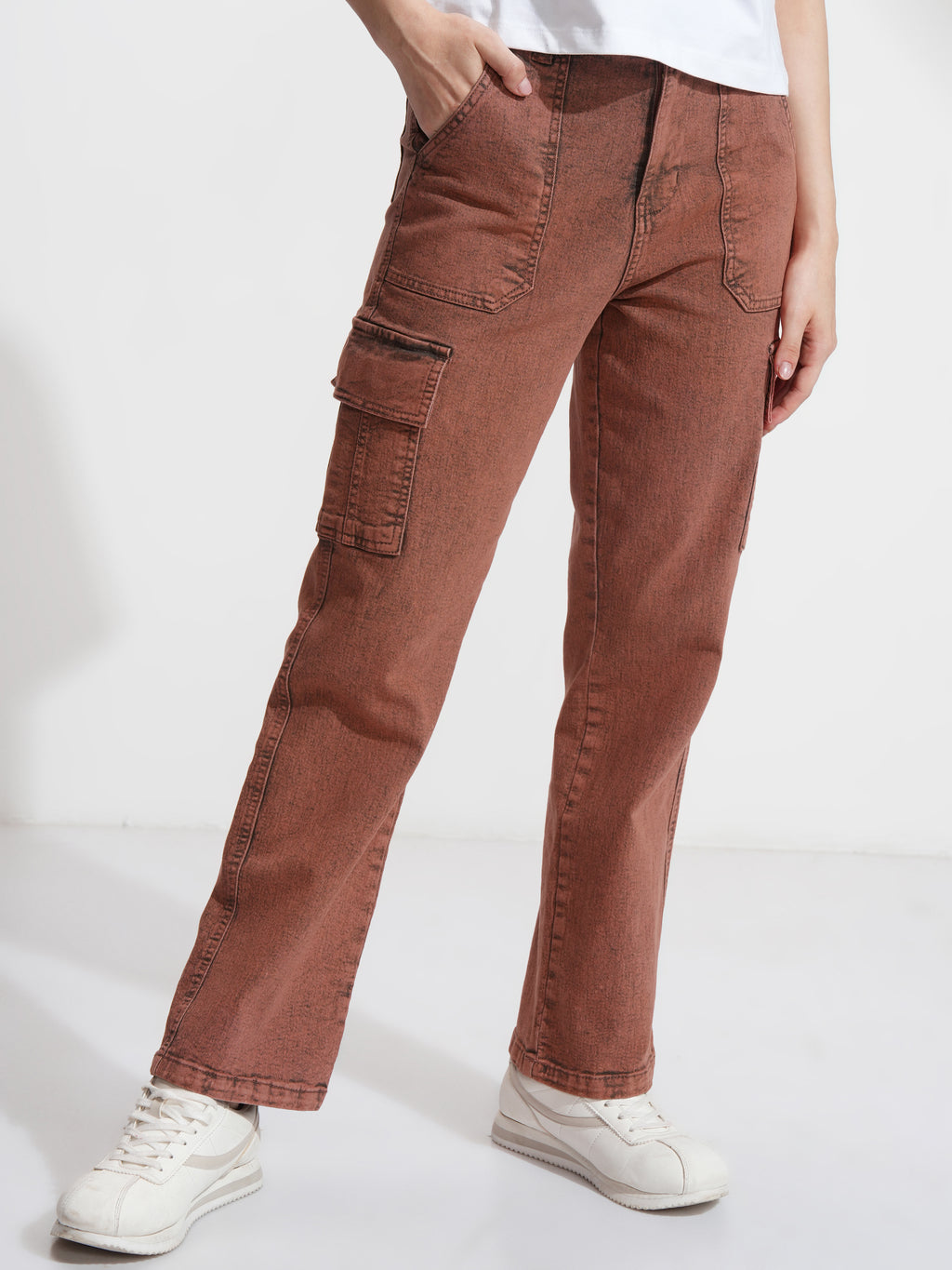 Tokyo Talkies Women Rust Straight Fit Stretchable Jeans - Rust - Image 1