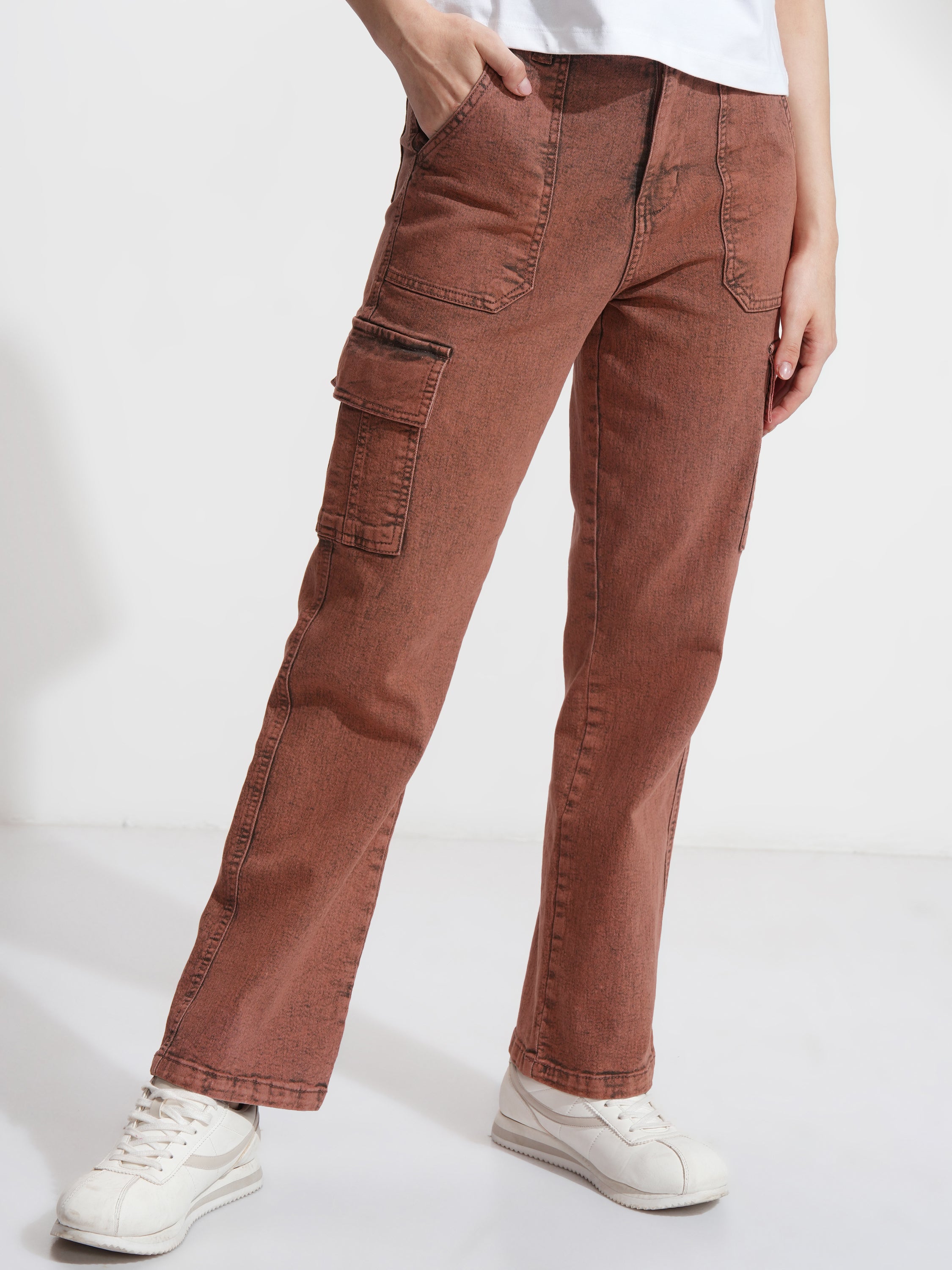 Tokyo Talkies Women Rust Straight Fit Stretchable Jeans - Rust - Image 1