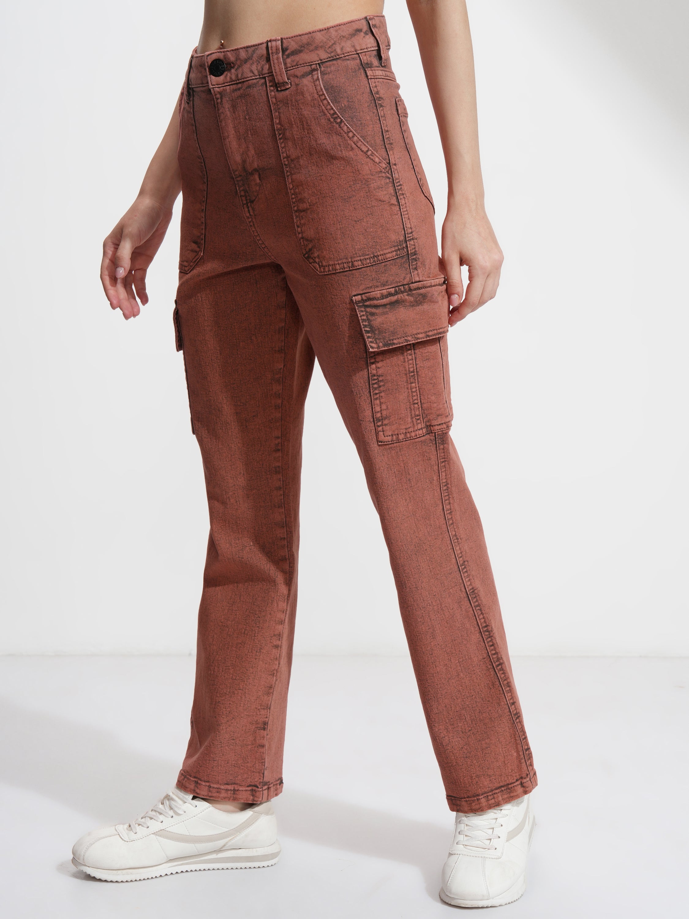 Tokyo Talkies Women Rust Straight Fit Stretchable Jeans - Rust - Image 4