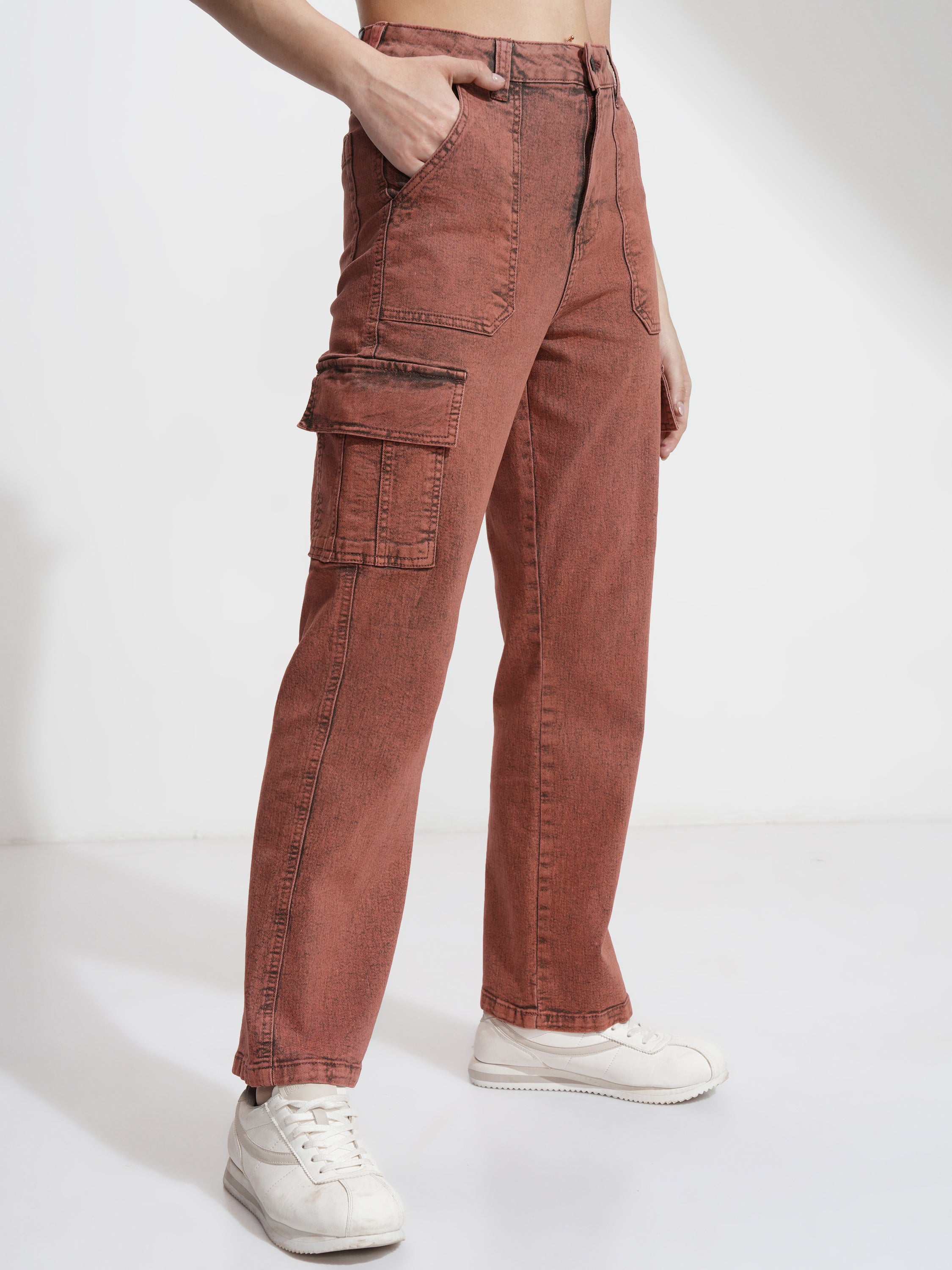 Tokyo Talkies Women Rust Straight Fit Stretchable Jeans - Rust - Image 6