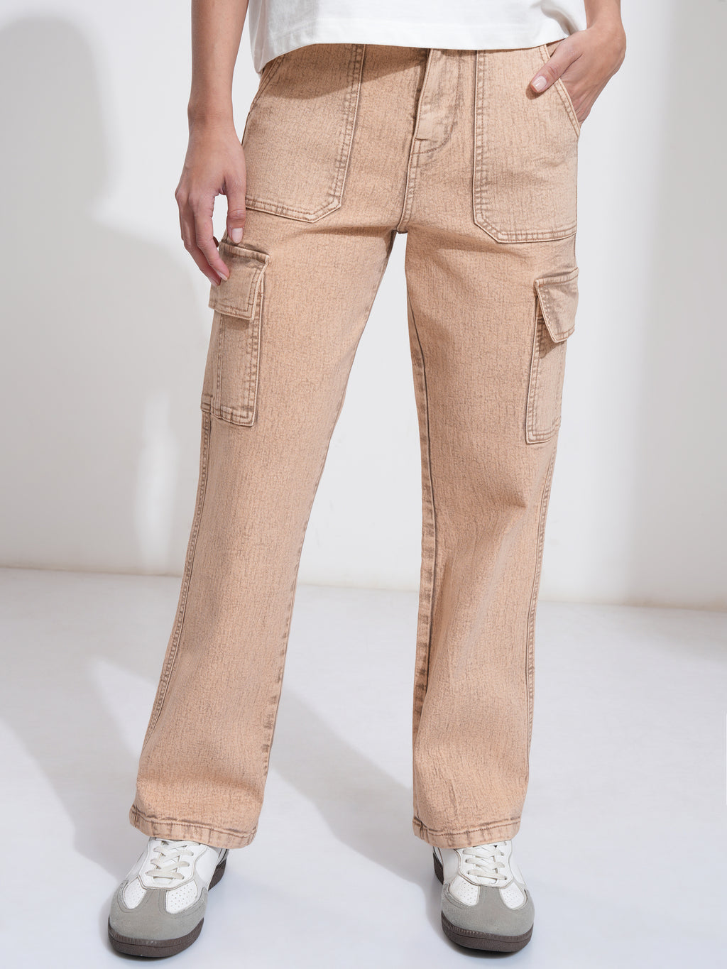 Tokyo Talkies Women Peach Straight Fit Stretchable Jeans - Peach - Image 1