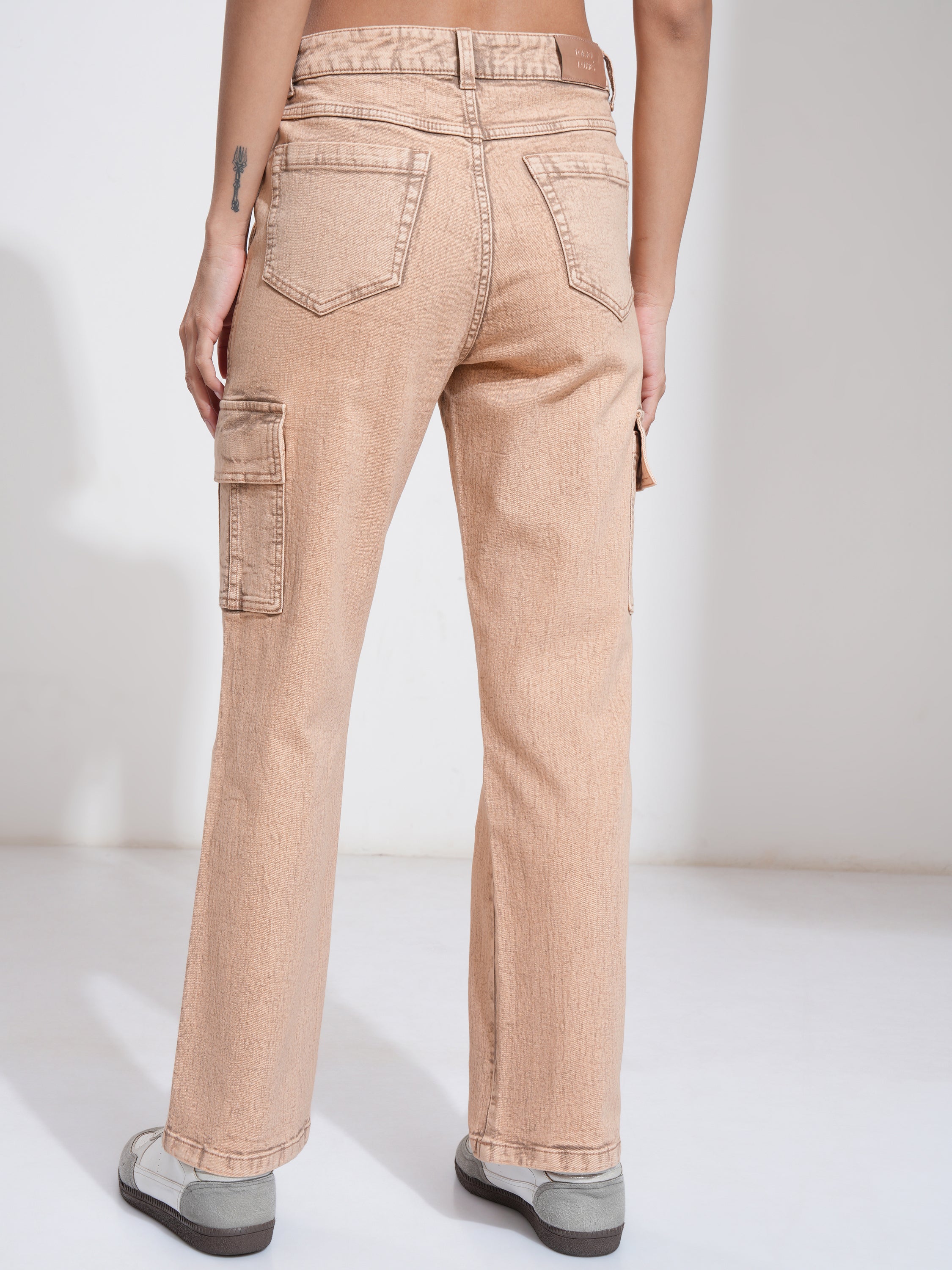 Tokyo Talkies Women Peach Straight Fit Stretchable Jeans - Peach - Image 3