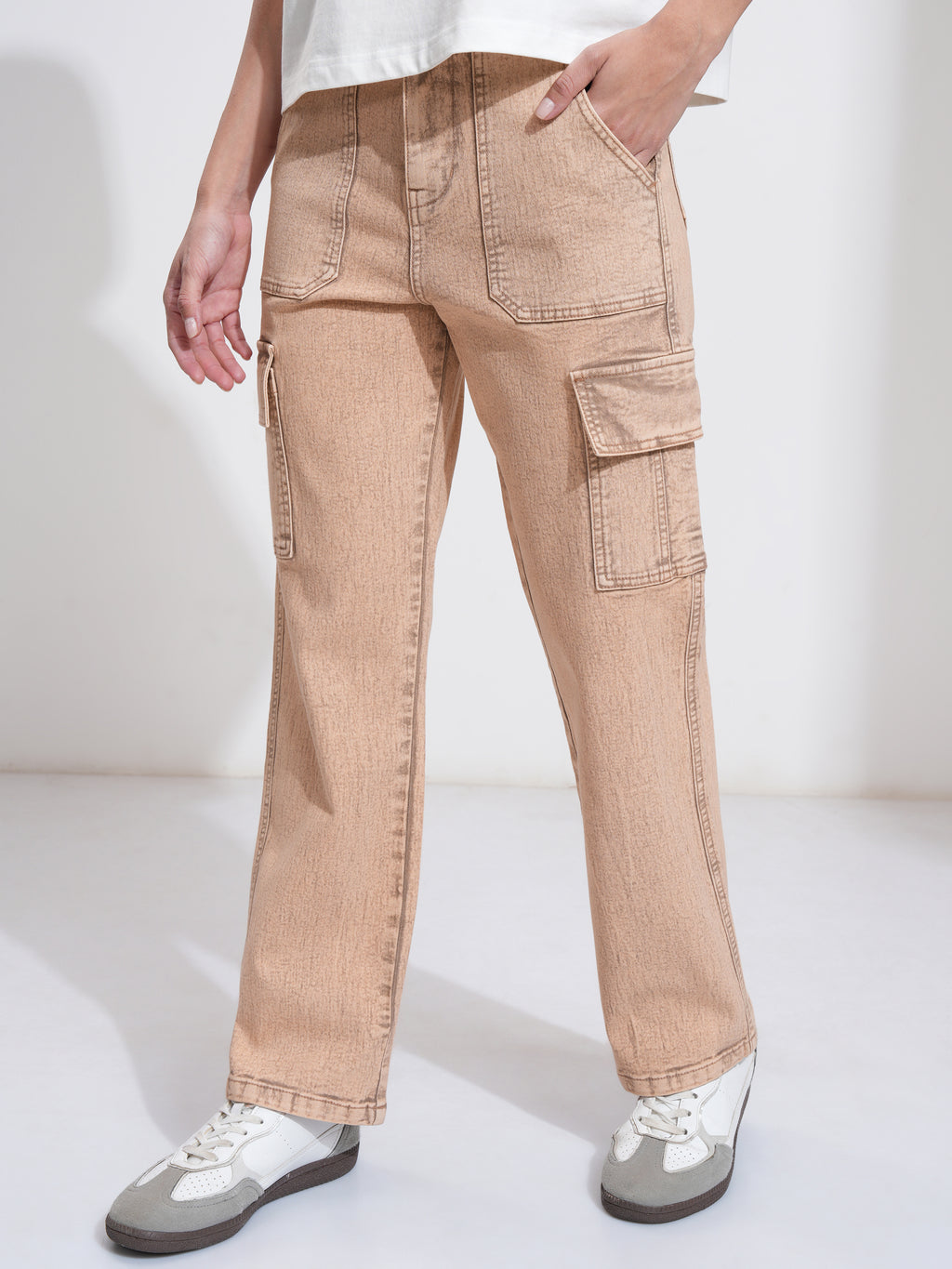 Tokyo Talkies Women Peach Straight Fit Stretchable Jeans - Peach - Image 4