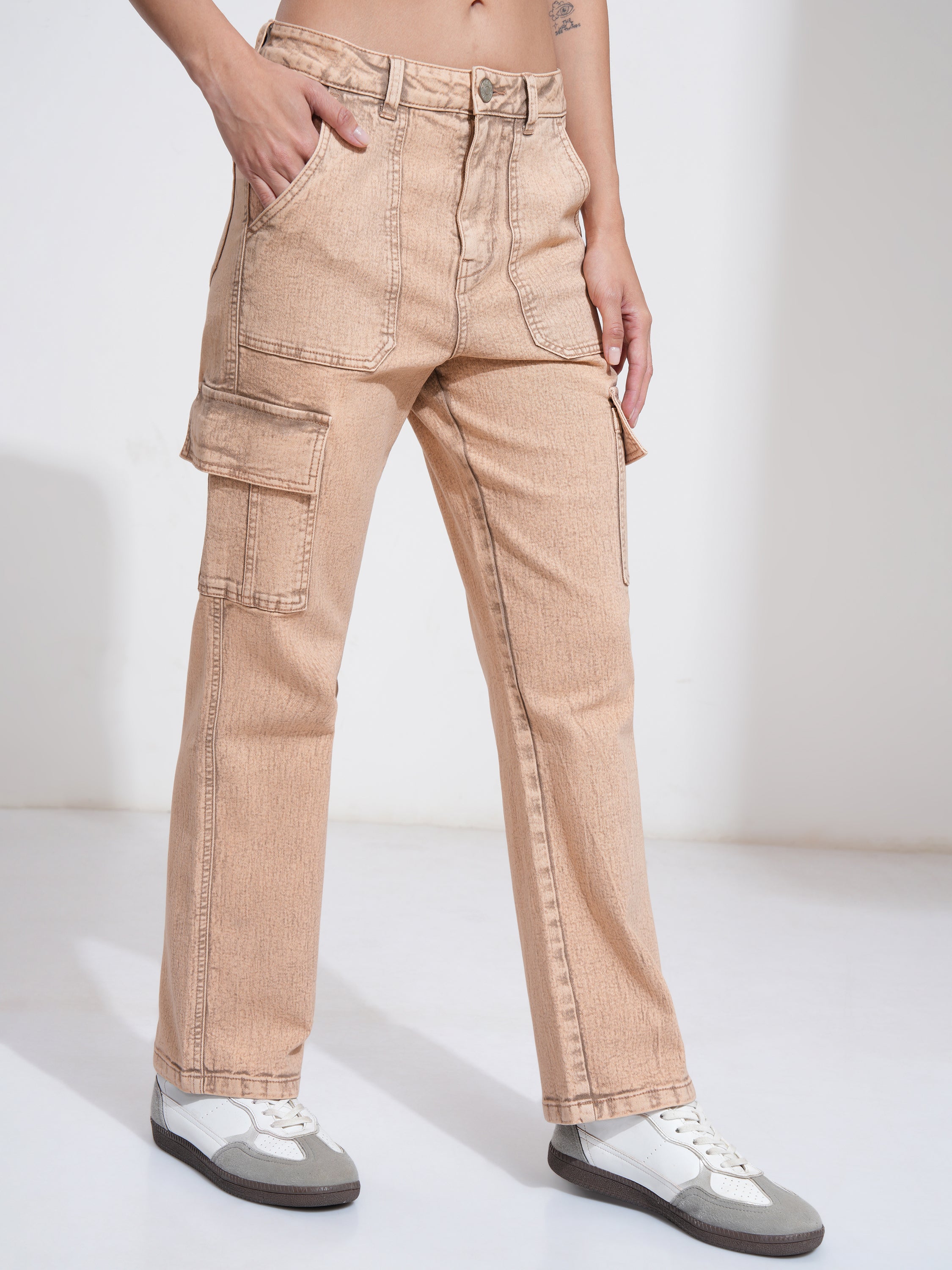 Tokyo Talkies Women Peach Straight Fit Stretchable Jeans - Peach - Image 6
