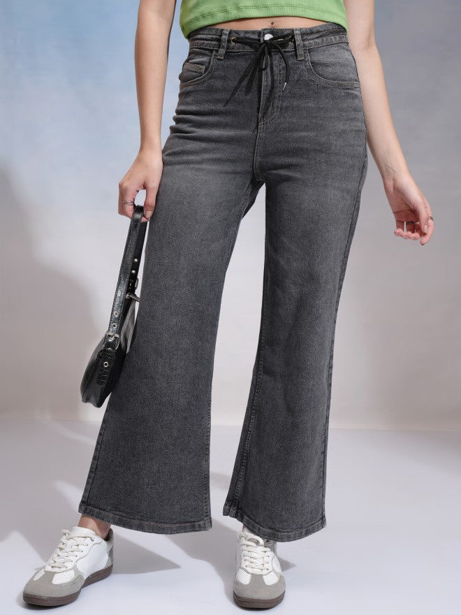 Tokyo Talkies Women Grey Wide Leg Stretchable Jeans - Grey - Image 1
