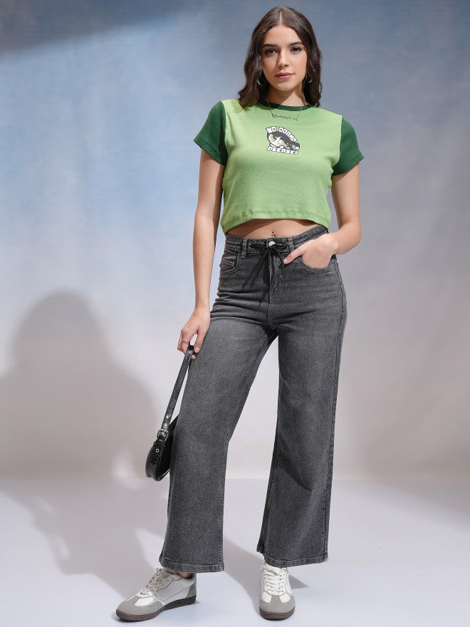 Tokyo Talkies Women Grey Wide Leg Stretchable Jeans - Grey - Image 2