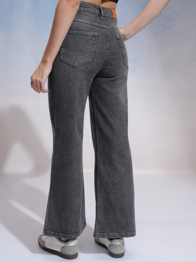 Tokyo Talkies Women Grey Wide Leg Stretchable Jeans - Grey - Image 3