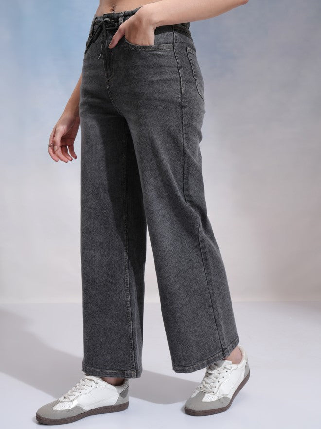 Tokyo Talkies Women Grey Wide Leg Stretchable Jeans - Grey - Image 4
