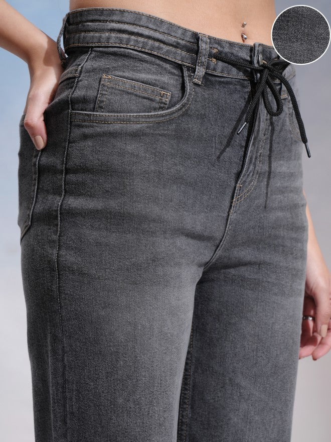 Tokyo Talkies Women Grey Wide Leg Stretchable Jeans - Grey - Image 5