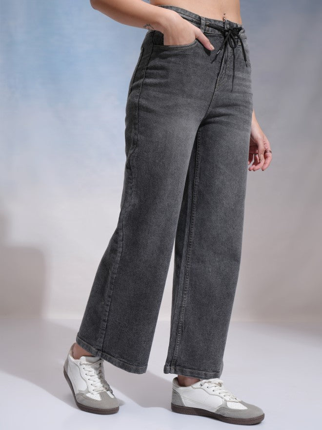 Tokyo Talkies Women Grey Wide Leg Stretchable Jeans - Grey - Image 6
