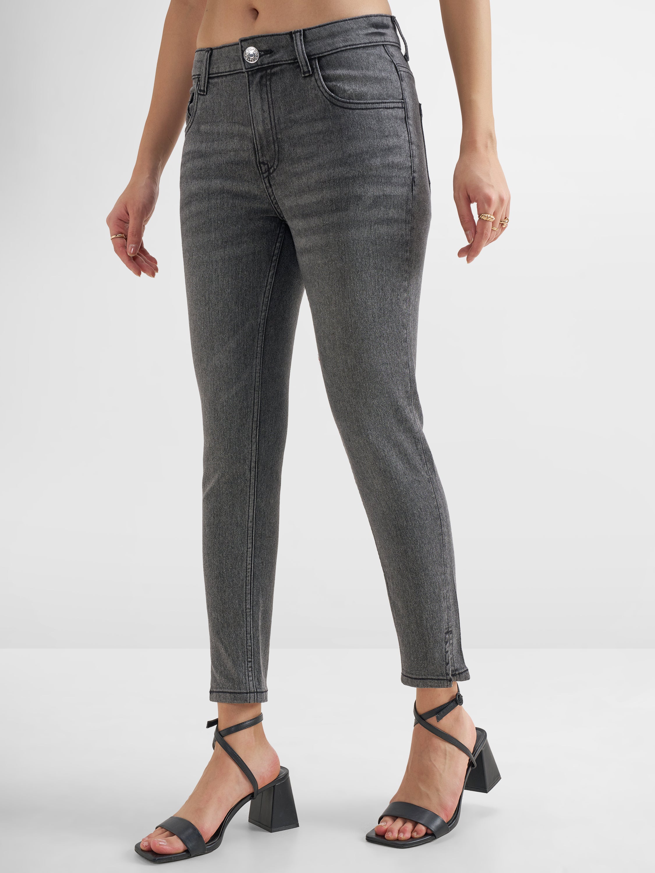 Purple By Tokyo Talkies WomenGrey Skinny Fit Stretchable Jeans - Grey - Image 4